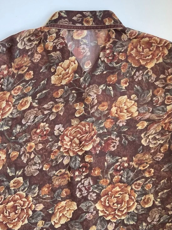 Vintage Coldwater Creek Floral Blouse - Velvet Trim & Sheer Fabric - Size Large - Picture 6 of 7